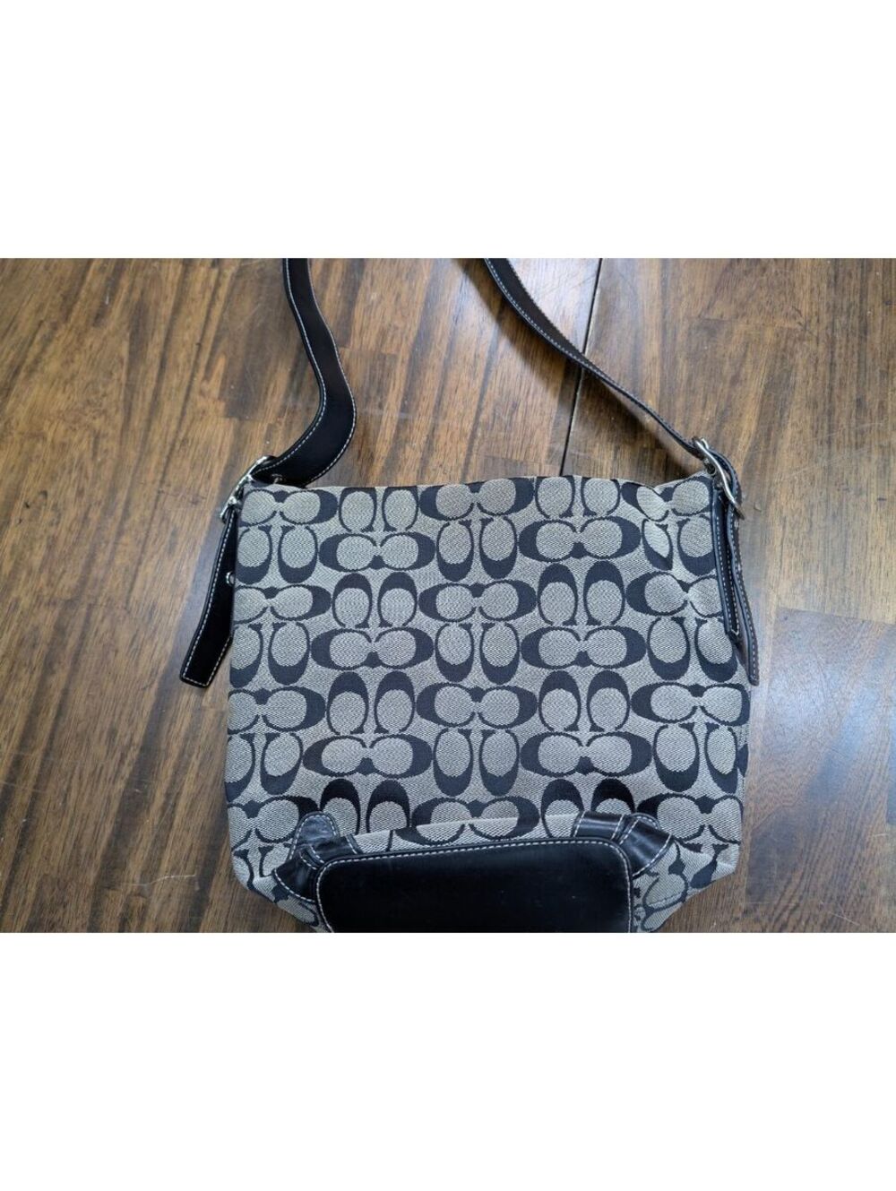Coach Signature Shoulder Bag Black Canvas Leather C025-6076